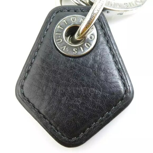 Auth LOUIS VUITTON Charm Key Ring Black/Silver Metal/Leather - Picture 2 of 8